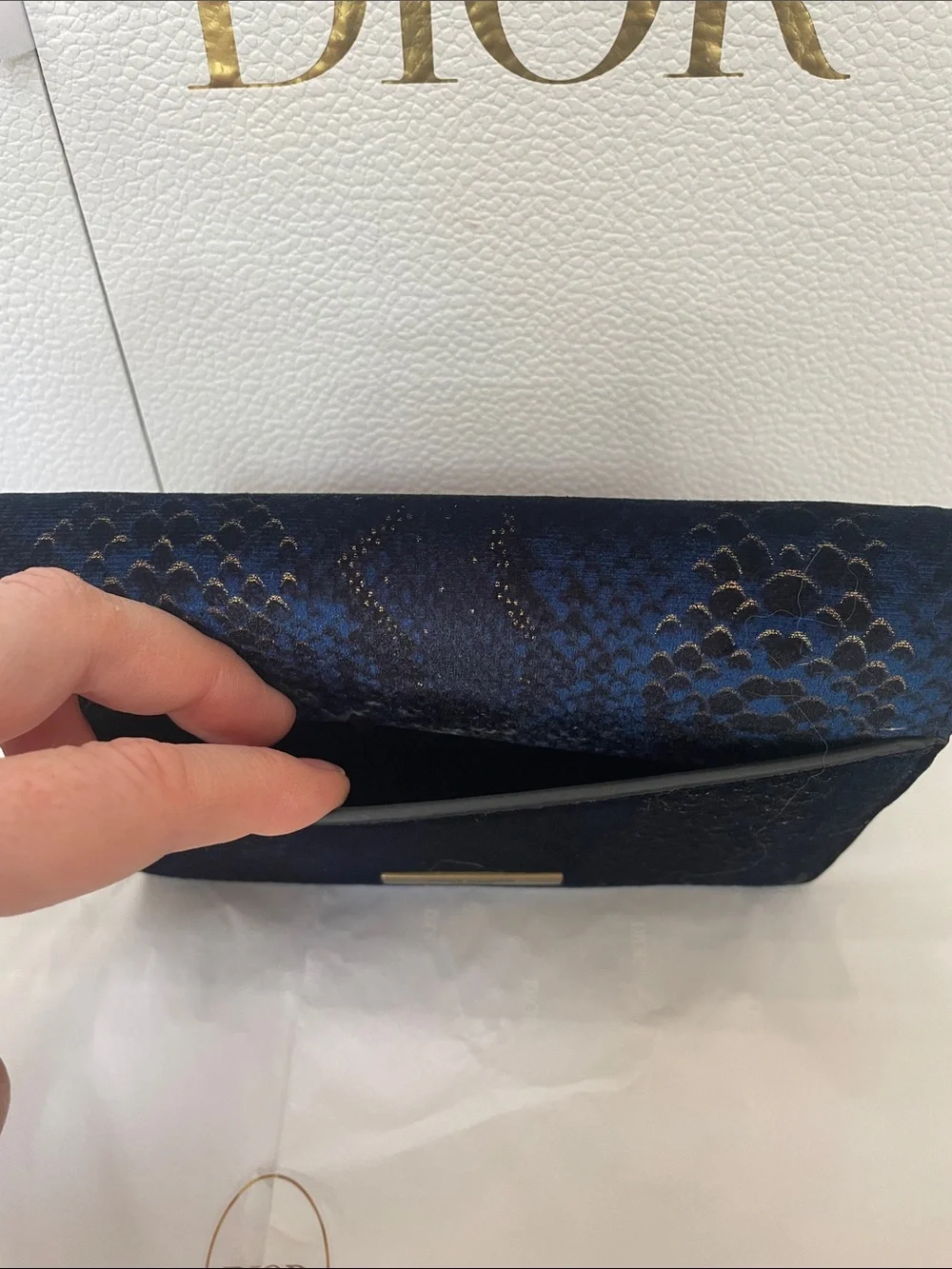 Kurt Geiger Navy Blue Python-Effect Chain Clutch Crossbody Bag Gold Shoreditch